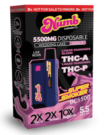 Experience unparalleled vaping with the Numb Super Smoker DC5500. This cutting-edge vape boasts a powerful 5500mg blend of Liquid Diamonds THC-A and THC-P,